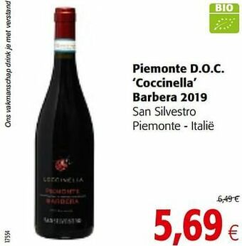 Colruyt Piemonte d.o.c. coccinella barbera 2019 san silvestro piemonte - italië aanbieding