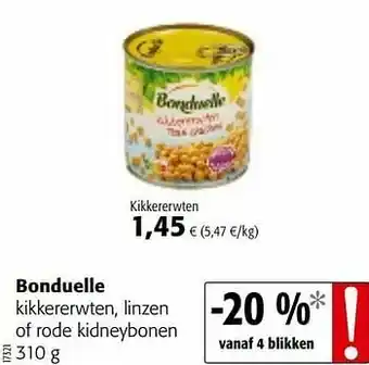Colruyt Bonduelle kikkererwten, linzen of rode kidneybonen aanbieding