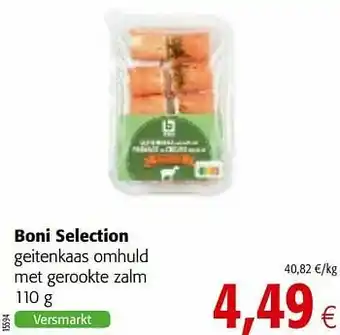 Colruyt Boni selection geitenkaas omhuld met gerookte zalm aanbieding
