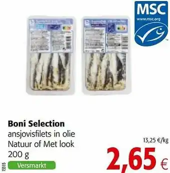 Colruyt Boni selection ansjovisfilets in olie natuur of met look aanbieding