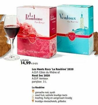 Colruyt Les hauts rocs la roubine 2020 a.o.p. côtes du rhône aanbieding
