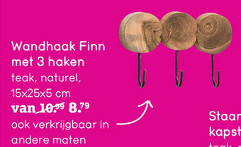 Leen Bakker Wandhaak finn met 3 haken aanbieding