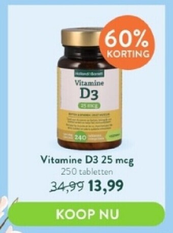 Holland & Barrett Vitamine d3 25 mcg 250 tabletten aanbieding