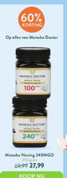 Holland & Barrett Manuka honing 240mgo 250 gram aanbieding