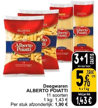 Cora ALBERTO POIATTI Deegwaren 4 x 1kg aanbieding