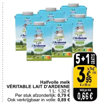 Cora VÉRITABLE LAIT D'ARDENNE Halfvolle melk 6 x 50cl aanbieding