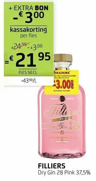 BelBev Filliers dry gin 28 pink + extra bon - € 300 kassakorting per fles aanbieding