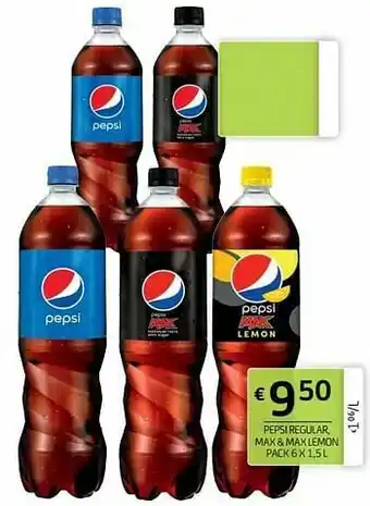 BelBev Pepsi regular, max + max lemon pack 6 x 1,5 l aanbieding
