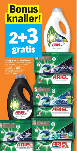 Albert Heijn Ariel pods+ en vloeibaar+ aanbieding
