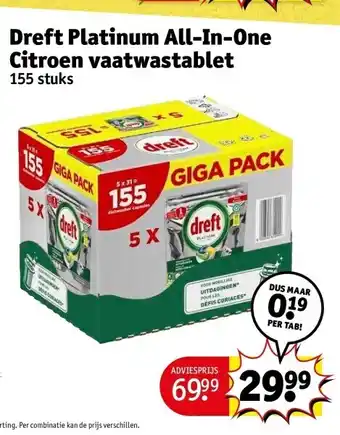 Kruidvat Dreft platinum all-in-one citroen vaatwastablet aanbieding