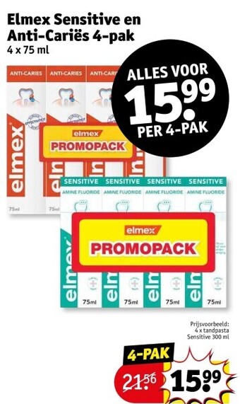 Kruidvat Elmex sensitive en anti-cariës 4-pak 4 x 75 ml aanbieding