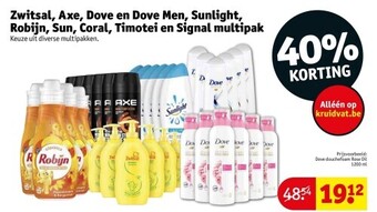 Kruidvat Zwitsal, axe, dove en dove men, sunlight, robĳn, sun, coral, timotei en signal multipak aanbieding