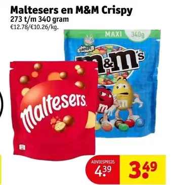 Kruidvat Maltesers en m&m crispy 273 t/m 340 gram aanbieding