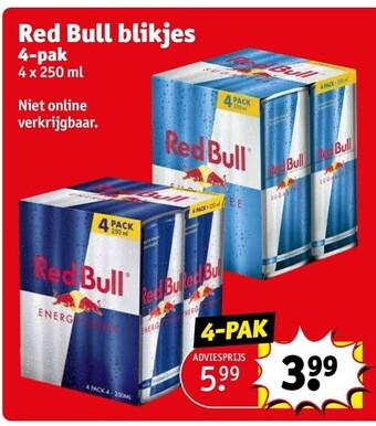 Kruidvat Red bull blikjes 4-pak 4 x 250 ml aanbieding