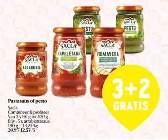Delhaize Pastasaus of pesto sacla aanbieding