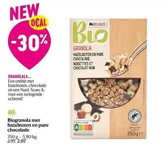 Delhaize Biogranola met hazelnoten en pure chocolade aanbieding