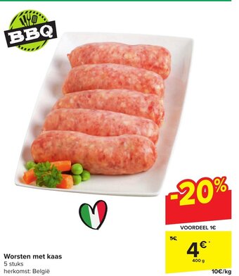 Carrefour Worsten met kaas 400g aanbieding
