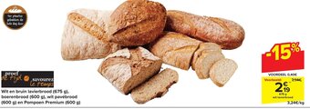 Carrefour Wit en bruin lavierbrood (675 g), boerenbrood (600 g), wit pavébrood (600 g) en Pompoen Premium (600 g) aanbieding