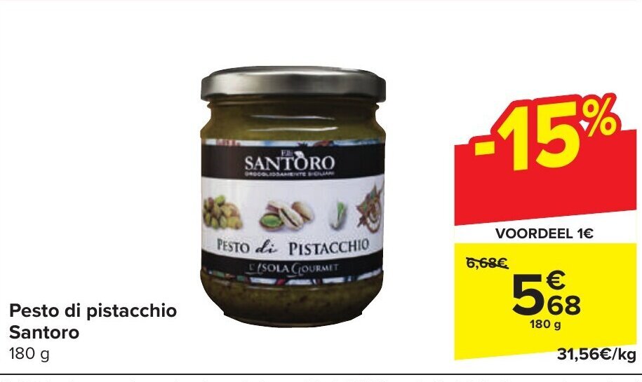 Santoro Pesto di pistacchio 180g promotie bij Carrefour