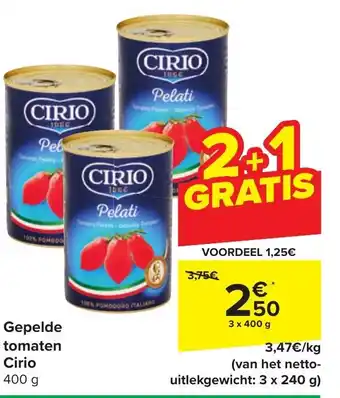 Carrefour Cirio Gepelde tomaten 3 x 400 g aanbieding