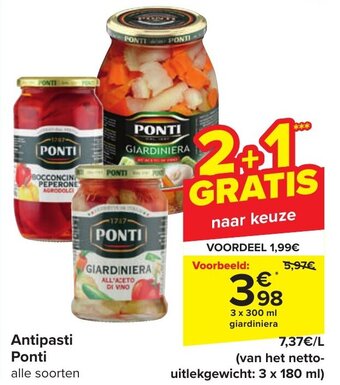 Carrefour Ponti Antipasti 3 x 300ml aanbieding