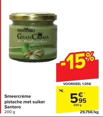 Carrefour Smeercrème pistache met suiker Santoro 200 g aanbieding