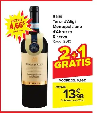 Carrefour Italië Terra d'Aligi Montepulciano d'Abruzzo Riserva Rood, 2019 aanbieding