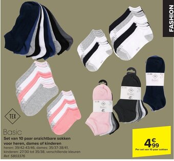Carrefour Set van 10 paar onzichtbare sokken voor heren, dames of kinderen aanbieding