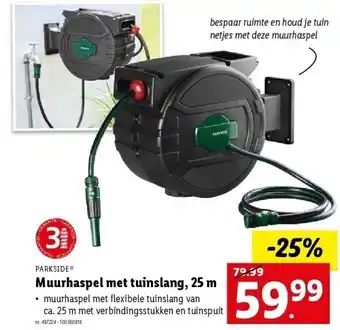 Lidl Muurhaspel met tuinslang, 25 m aanbieding