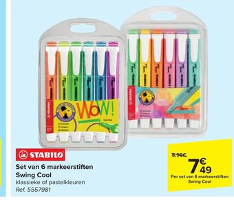Carrefour Set van 6 markeerstiften Swing Cool aanbieding