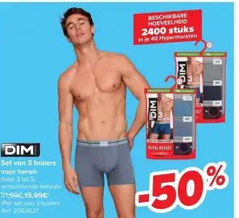 Carrefour DIM Set van 3 boxers voor heren maat 3 tot 5, verschillende kleuren 31,99€ 15,99€* /Per set van 3 boxers Ref. 6962621 aanbieding