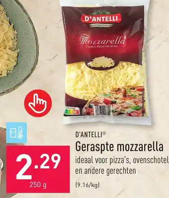 D'ANTELLI Geraspte mozzarella ideaal voor pizza's, ovenschotels. en andere gerechten 250g