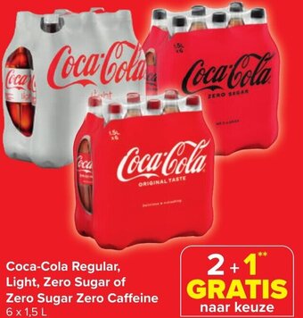 Carrefour Market Coca-Cola Regular, Light, Zero Sugar of Zero Sugar Zero Caffeine 6 x 1,5 L aanbieding