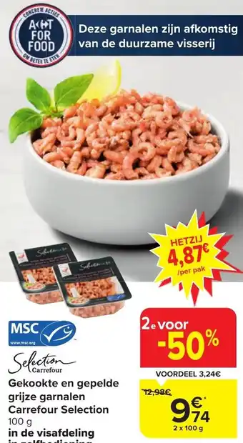 Carrefour Market Gekookte en gepelde grijze garnalen Carrefour selection 100g aanbieding