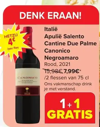 CANONICO Italië Apulië Salento Cantine Due Palme Canonico Negroamaro 75 cl
