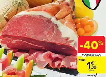 Carrefour Market Italiaanse ham in de fijnkostafdeling met bediening aanbieding