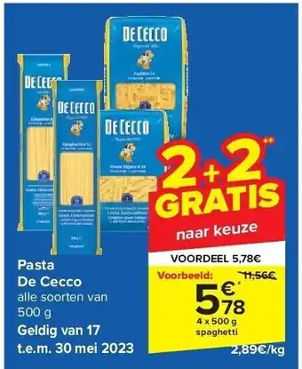 Carrefour Pasta de cecco alle soorten van 500 g aanbieding