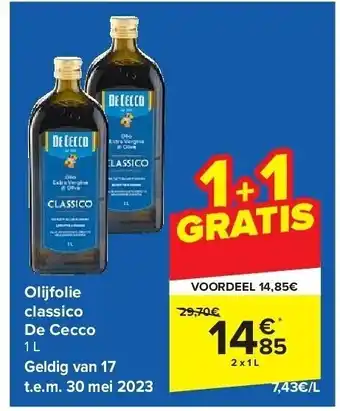 Carrefour Olijfolie classico de cecco 1 l aanbieding
