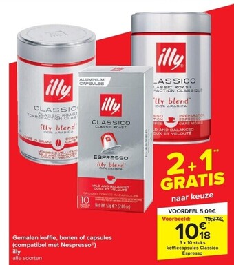 Carrefour Gemalen ko e, bonen of capsules (compatibel met nespresso®) illy aanbieding