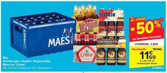 Carrefour Bier grimbergen, hapkin, desperados, maes en cristal aanbieding