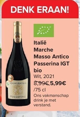 Carrefour Italië marche masso antico passerina igt bio aanbieding