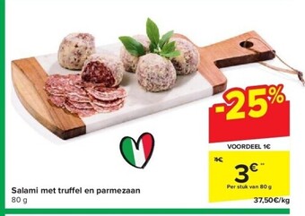 Carrefour Salami met tru el en parmezaan 80 g aanbieding