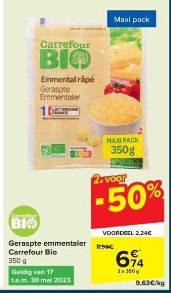 Carrefour Geraspte emmentaler carrefour bio aanbieding