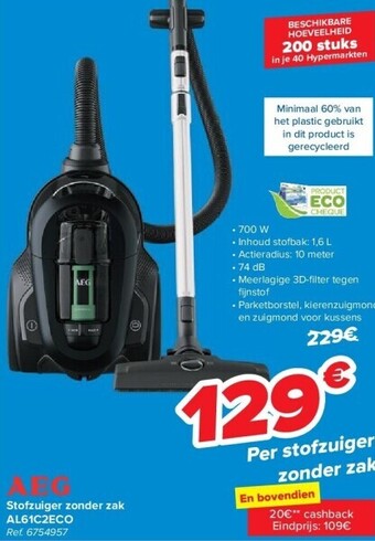 Carrefour Stofzuiger zonder zak al61c2eco aanbieding