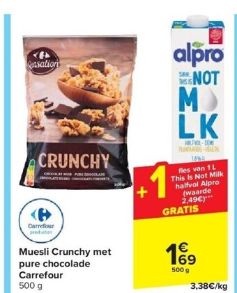 Carrefour Muesli crunchy met pure chocolade carrefour 500 g aanbieding