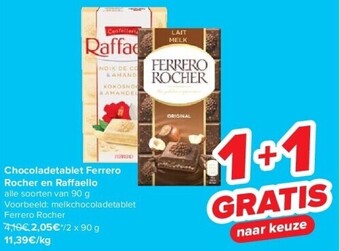 Carrefour Chocoladetablet ferrero rocher en ra aello aanbieding