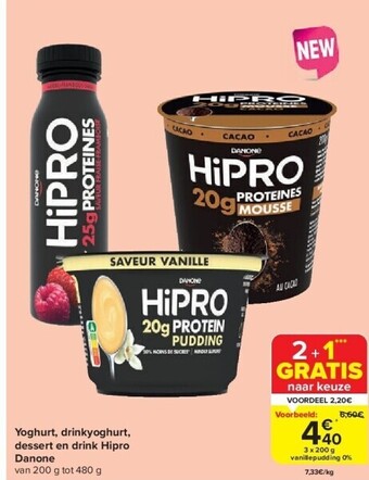 Carrefour Yoghurt, drinkyoghurt, dessert en drink hipro danone aanbieding