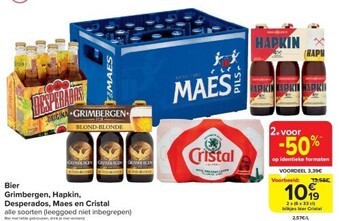 Carrefour Bier grimbergen, hapkin, desperados, maes en cristal aanbieding