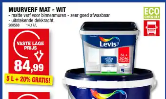 Hubo Levis MUURVERF MAT - WIT 5 L + 20% GRATIS! aanbieding