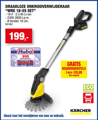 Hubo KÄRCHER DRAADLOZE ONKRUIDVERWIJDERAAR "WRE 18-55 SET" aanbieding